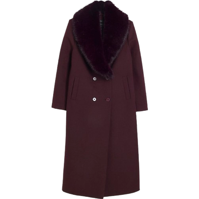 River Island Womens Red Faux Fur Collar Double Breasted Coat - 16