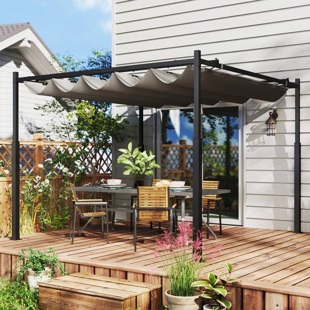 Chamroeun 2.98m x 2.98m Metal Pergola - Grey (230cm H X 298cm W X 298cm D)