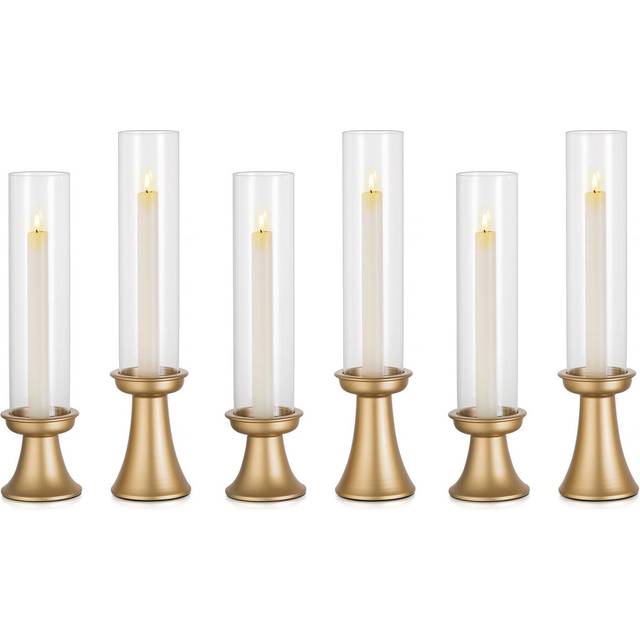 Candle Holder Candlestick: 6 PCS Tall Glass Candle Sticks Holders Taper Candle Wedding Centrepieces For Tables Dining Mantel Christmas Home Decor - Gold (36cm H X 8cm W X 8cm D)