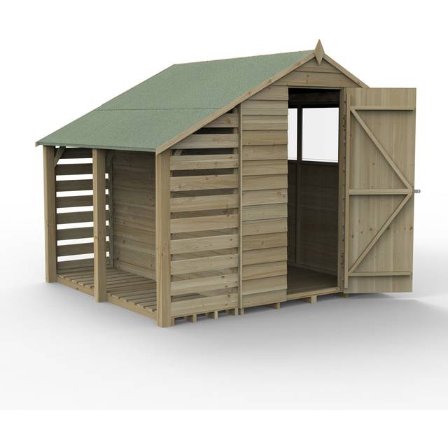 Forest Garden 5x7 Forest 4Life Overlap Apex Shed with Lean To - 5 x 7 Forest 4Life Overlap Apex Wooden Shed With Lean To - With Installation on customers prepared b