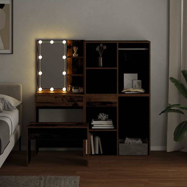 Rosilind Dressing Table with Mirror - Old Wood (140cm H X 80cm W X 40cm D)