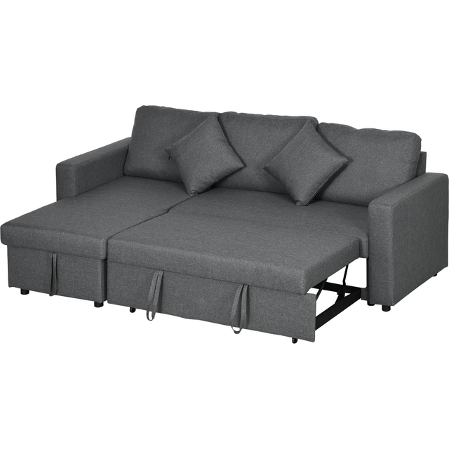 HOMCOM Corner Sofa Bed with Storage, 3 Seater Pull Out Sofa Bed, Convertible L Shape Sofa Couch with Reversible Chaise Lounge for Living Room, Dark Grey