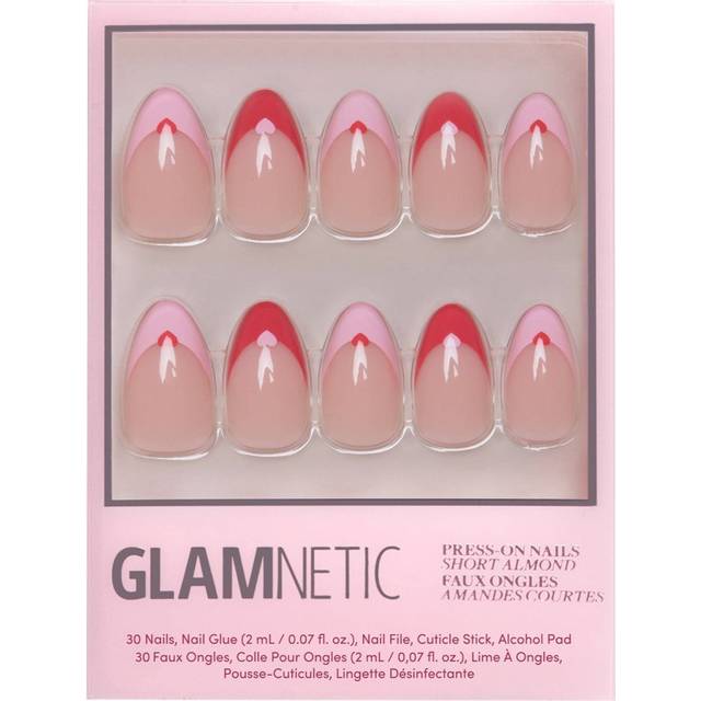 Glamnetic Press On Nails - Pure Hearted | Short Almond Nails with Heart Accents  Reusable Stick On Fake Nails with Glue | Love In Bloom Valentines Nai