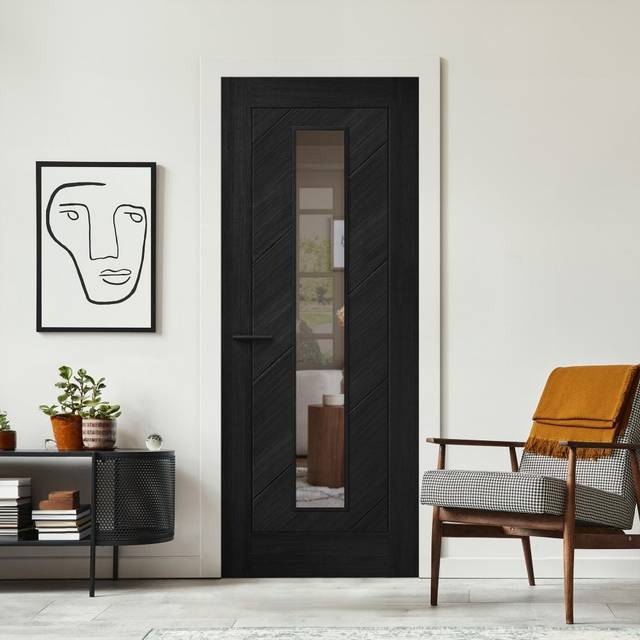 Liberty Doors Black Internal Fully Finished Endure Laminate Stockholm Clear Glass Door - 1981x838x35mm (78&apos;&apos;x33&apos;&apos;) (LIBLAMSTOBLKCG
