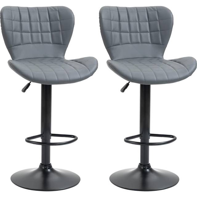 Bar Stools Set of 2 Grey Adjustable Height Swivel Bar Chairs in PU Leather with Backrest & Footrest - Home Living | TJ Hughes