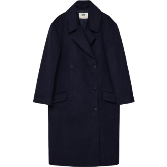 Stradivarius Long double-breasted coat Navy blue L
