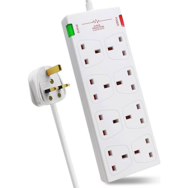 EXTRASTAR 8 Way Extension Leads with Surge Protection, 13A 3120W Approved British UK Wall Mounted Power Strips with 3 Metre Extension Cord