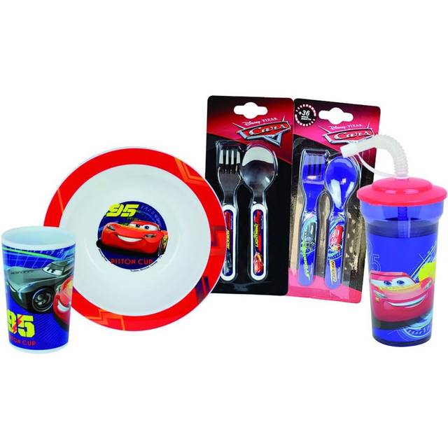 Glass dinnerware set soup plate, straw glass, 2 sets of children's cutlery Fun House Disney Cars - Bleu - One size