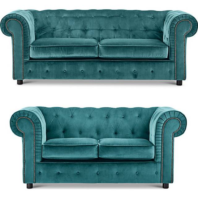 (Teal, 3 & 2 Seater) Ashbourne Chesterfield Plush Velvet Sofa Suite