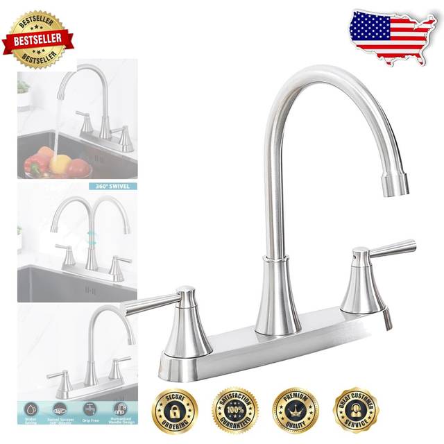 3 Hole Kitchen Faucet  Brushed Nickel Two Handles Kitchen Faucet  RV Kitchen Sink Faucet  3 Hole or 4 Holel Faucet for Kitchen Sink  Touck Kitchen Fau