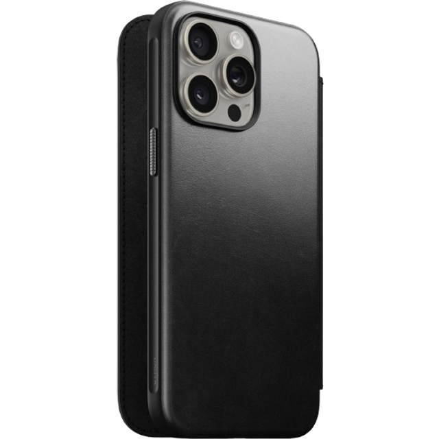 iPhone 15 Pro Max Nomad Modern Horween Leather Folio Fodral - MagSafe Kompatibel - Svart