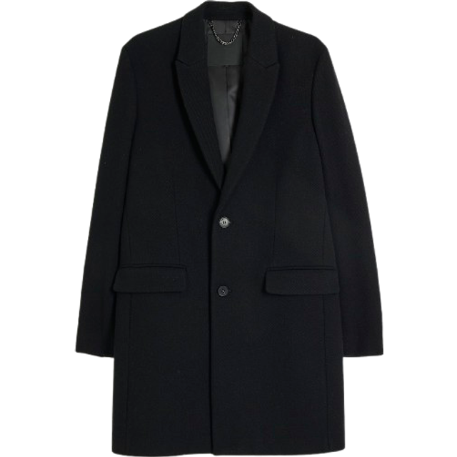 River Island Single Breasted Twill Slim Overcoat - Black, Black, Size 2Xl, Men - 2XL