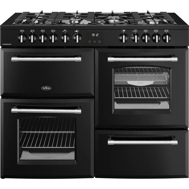 BELLING Farmhouse 110DF Dual Fuel Range Cooker - Black & Chrome, Silver/Grey,Black