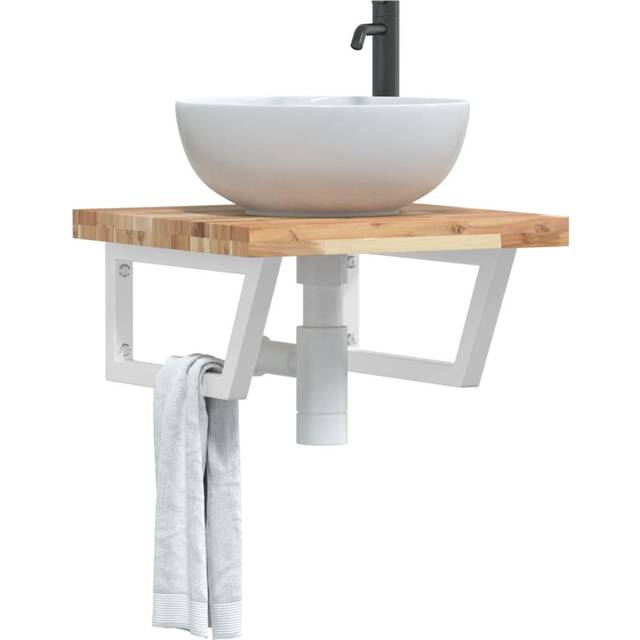 vidaXL Basin Shelf Wall Mounted Steel and Solid Wood Acacia - Brown