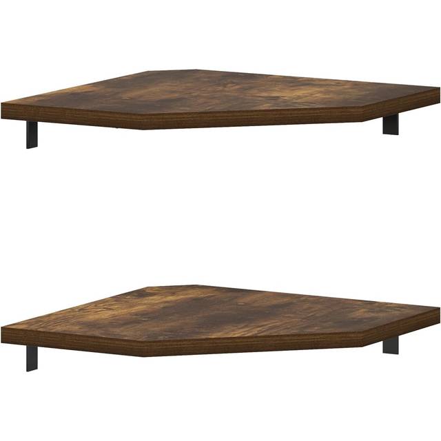 Furinno Rossi Hexagon Corner Floating Shelves  Wall Mount Display Shelf  Amber Pine  Set of 2