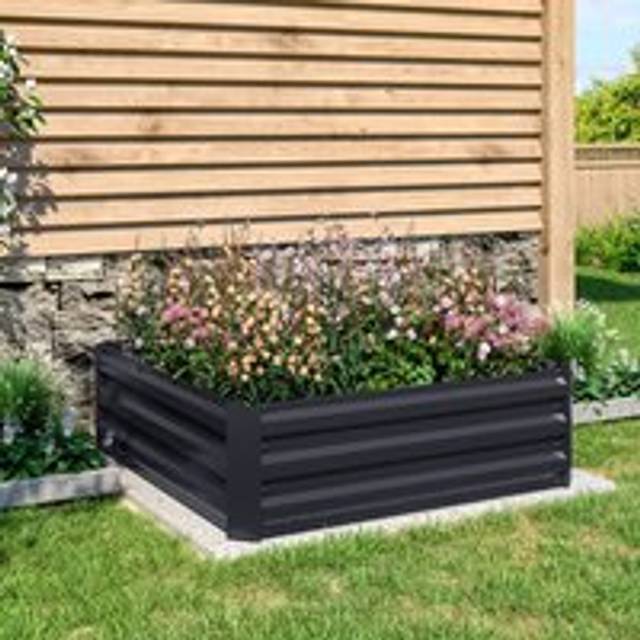 Livingandhome - Charcoal Black 100cm w Galvanized Steel Square Raised Garden Bed Planter Box