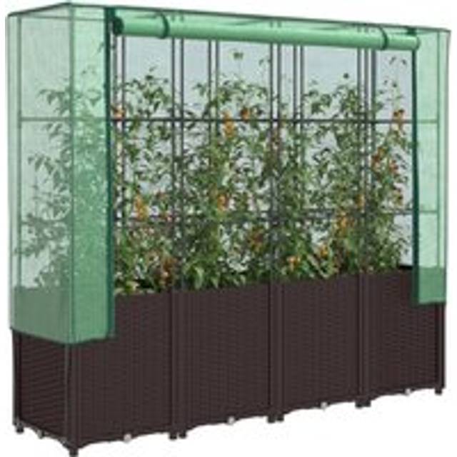 Raised Bed with Greenhouse Cover Rattan Look 160x40x153 cm - Brown - One Size