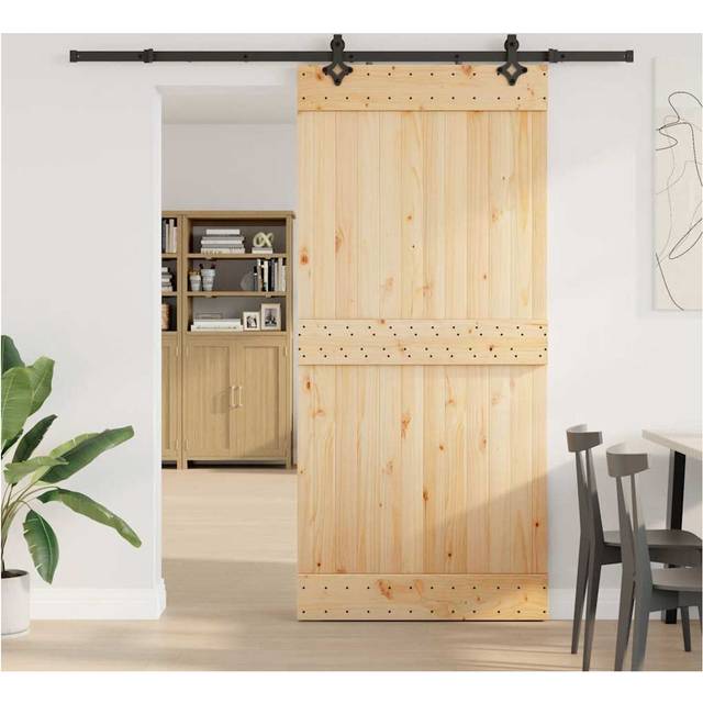 Skjutdörr med beslag 95x210 cm massiv furu