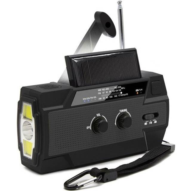 Nödradio PRO med Powerbank och solceller, 4000maH , AM/FM, LED ficklampa, SOS-knapp, arbetslampa