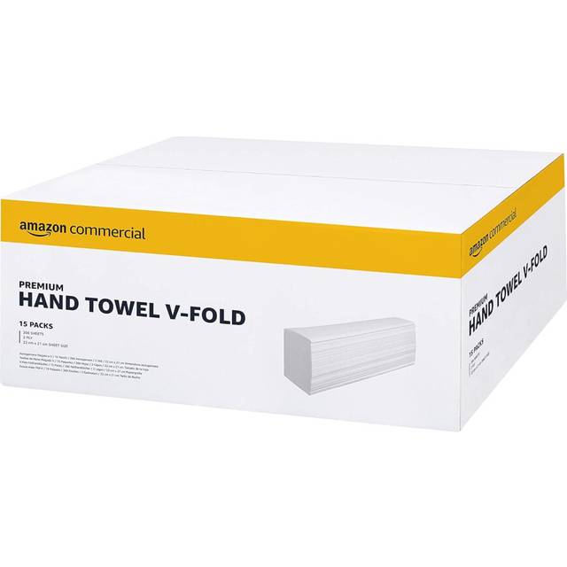 AmazonCommercial V-Fold Paper Hand Towels, 2-ply Premium, 3990 Sheets (15 packs of 266), Sheet Size: 22 cm x 21 cm, White