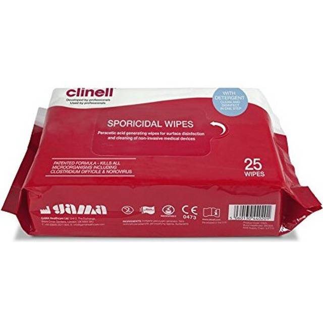 Clinell Sporicidal Powerful Antimicrobial Cleaning & Disinfectant Wipes 25 Pack