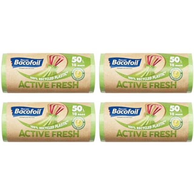 Active Fresh 50L Bin Liners - 40 Recycled Bin Bags (4 Rolls) | Leak-Proof Design, Citrus Fragrance | Odour Prevention,