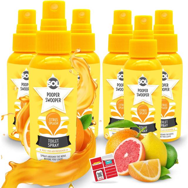 6pk SOL Pooper Swooper Toilet Spray 60ml | Citrus Splash Fragrance Odour Masking Toilet Air Fresheners | Poop Spray Cleaning Products