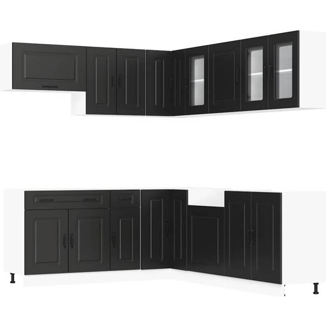 vidaXL 11 Piece Kitchen Cabinet Set Kalmar Black Engineered Wood
