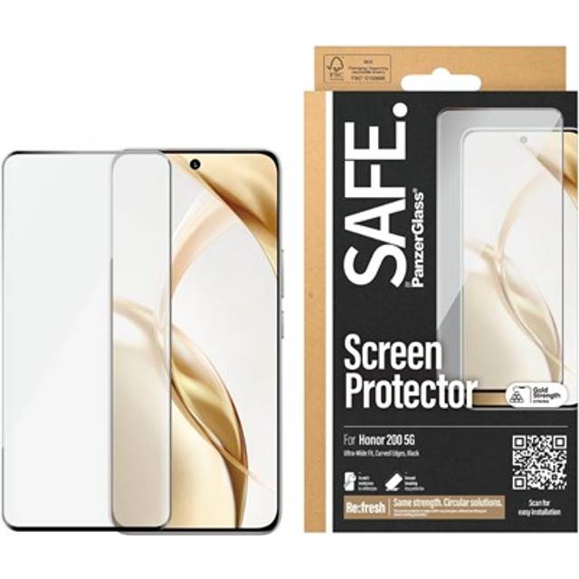 Honor 200 Safe By PanzerGlass® Ultra-Wide Fit Skärmskydd - Case Friendly - Gold Strength - Genomskinlig / Svart Kant