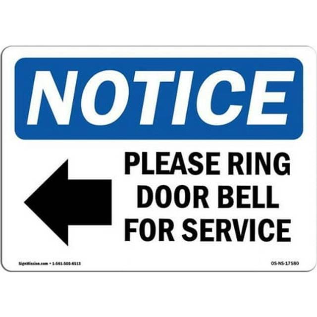 SignMission OS-NS-P-1014-L-17580 OSHA Notice Sign - Please Ring Door Bell for Service