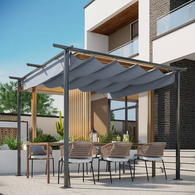 3m x 3m Metal Pergola - Grey (230cm H X 300cm W X 300cm D)