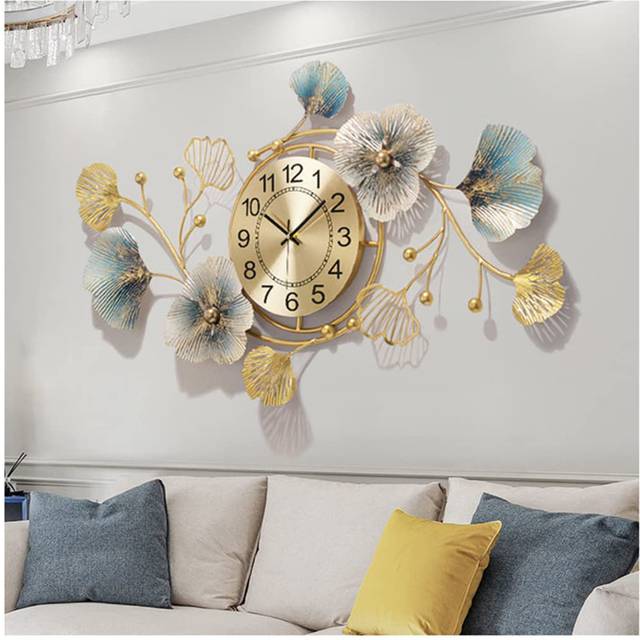 Harrelson Metal Wall Clock - Blue;Gold (Large)