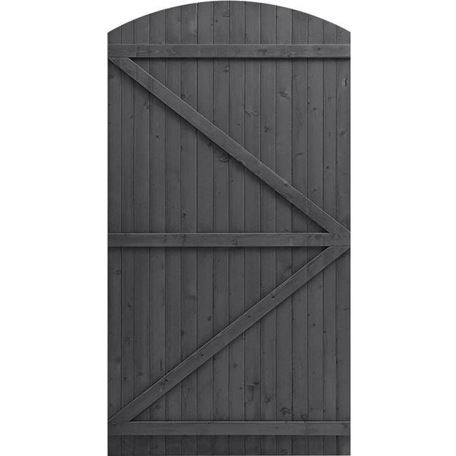 Semi Braced Arch Top Strong Wooden Garden Gate - Black (180cm H x 105cm W x 3cm D)