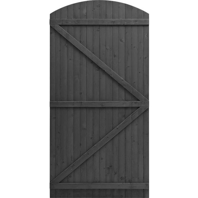 Semi Braced Arch Top Strong Wooden Garden Gate - Black (210cm H x 105cm W x 3cm D)