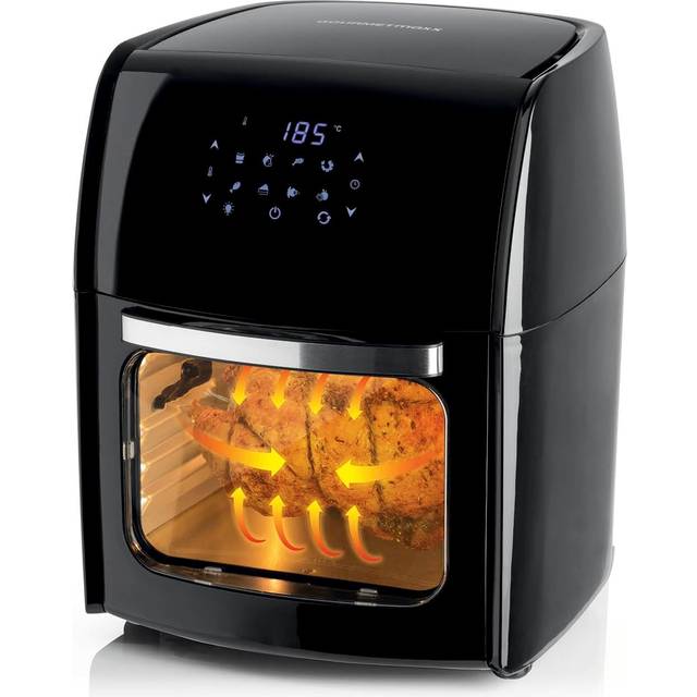 GOURMETmaxx Digital varmluftsfritös 12 l XXL-ugn | luftfryer med timerfunktion, pekskärm, roterande spett och bakgaller | fettsnål, energibesparande, fritering | 8 program, 1 800 W