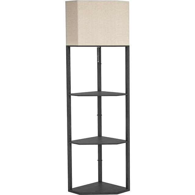 Corner Modern Floor Lamp with Shelves for Living Room, Bedroom, Grey - Homcom