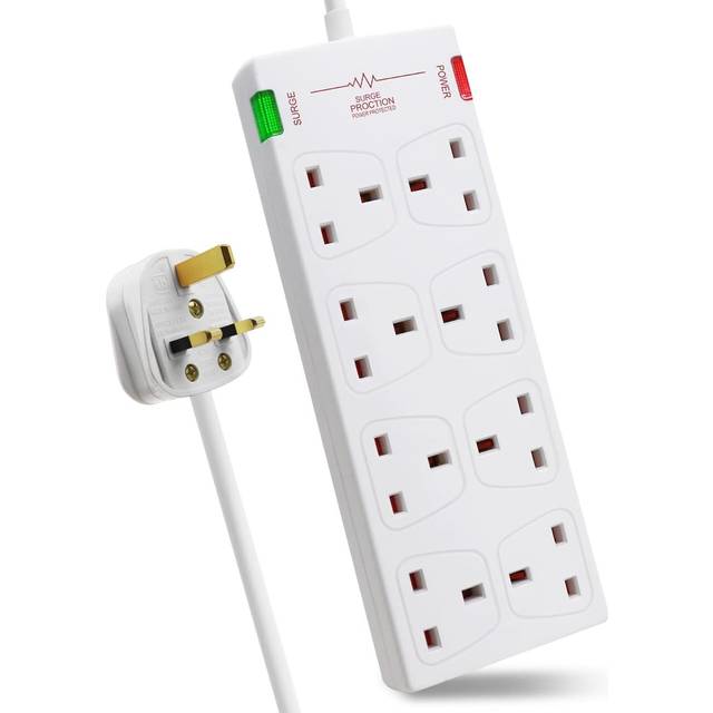 8 Gang Switched Surge-Protected Extension Lead - Black / 5m