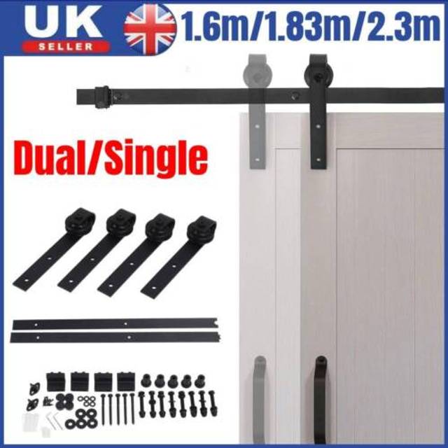 Sliding barn wood door hardware steel closet roller hanging rail track kit uk