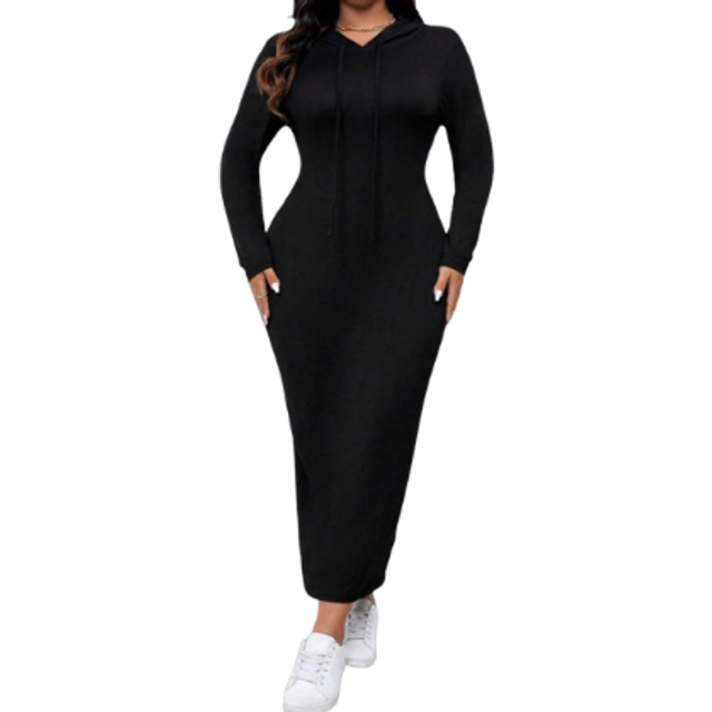 SHEIN Plus Size Solid Color Long Sleeve Casual Slim Long Dress Maxi Women Outfit