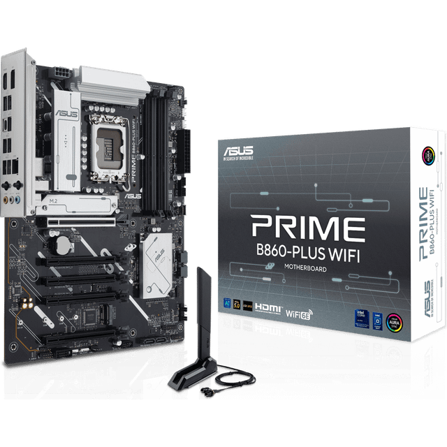 ASUS Prime B860-PLUS WiFi, Intel ATX moderkort, 8 + 1 + 1 80 A strömsteg DrMOS, DDR5, PCIe 5.0, 2X M.2-platser, Realtek 2.5 Gb Ethernet, Wi-Fi 6E, DisplayPort, HDMI, USB Typ-C 20 Gbps