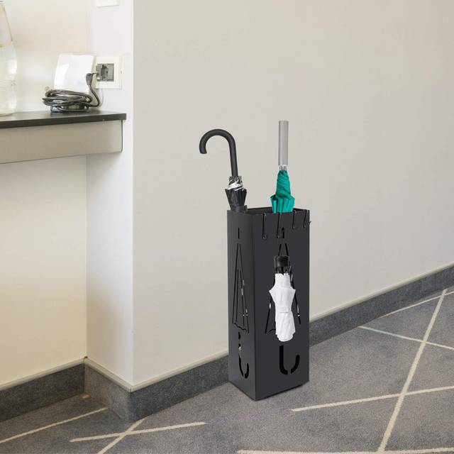 Metal Umbrella Rack Holder Walking Stick Holder Umbrella Stand Storage For Home Office Decoration Collocation In Hallway Foyer Large Size - Black (49cm H X 16cm W X 16cm D)