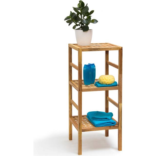 Relaxdays - Bathroom Rack with 3 Shelves, Free-Standing, 85 x 35.5 x 35.5 cm, Walnut Wood, Shelving Unit, Brown