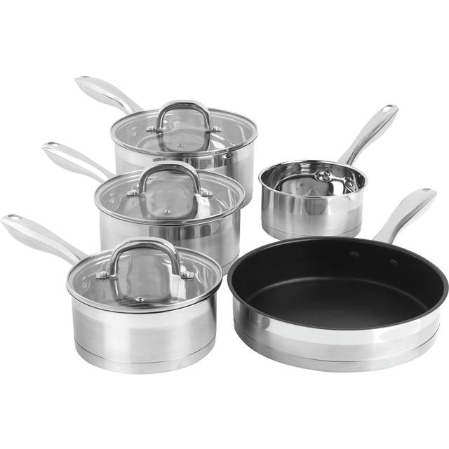 Salter BW06746 Timeless 5 Piece Pan Set - Induction Hob Cooking Pots, Stainless Steel Cookware, 16, 18, 20 cm Saucepans, Milk Pan And 24cm Frying Pan,