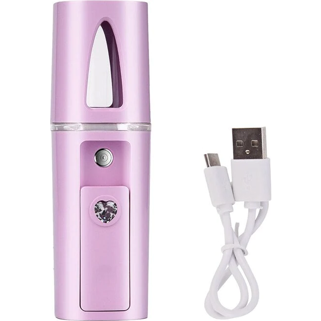 (Purple Pink) Mini Face Sprayer Nano Mister Facial Hair Steamer Ultrasonic Cold Beauty Hydrating Usb Rechargeable Skin Care Tool