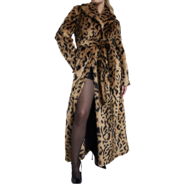 River Island Womens Brown Faux Fur Leopard Maxi Coat - XS