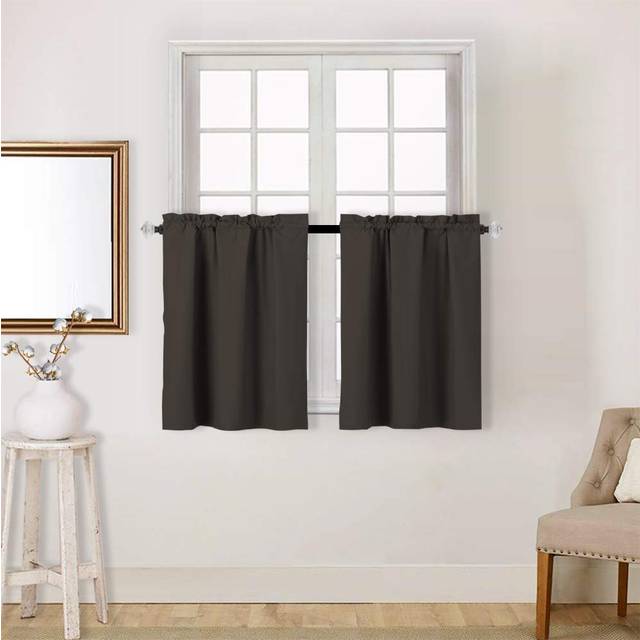 Easy Home Blackout Tier Curtain for Kitchen Bathroom  Living Room  Thermal Insulated Room Darkening  Rod Pocket Curtain 2 Panels 36x24 Chocalate