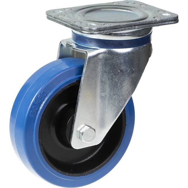 160mm swivel castor with blue elastic rubber on nylon centre wheel