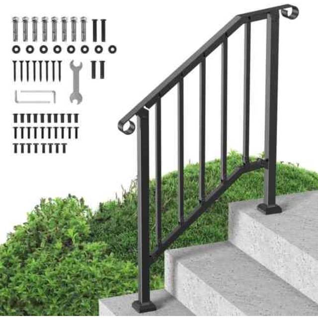 Vevor 2-3 step handrails for outdoor for seniors porch deck black retro arch