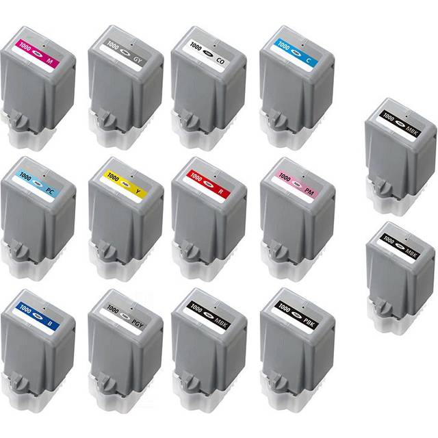 Compatible Canon PFI-1000 Ink Cartridges Combo Pack of 12: 1 Matte Black, 1 Photo Black, 1 Cyan, 1 Magenta, 1 Yellow, 1 Photo Magenta, 1 Photo Cyan, 1 Red, 1 Blue, 1 Gray, 1 Photo Gray, 1 Chroma Optimizer
