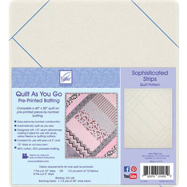 June Tailor Quilt As You Go Printed Quilt Blocks On Batting-Sophisticated Strips JT1405